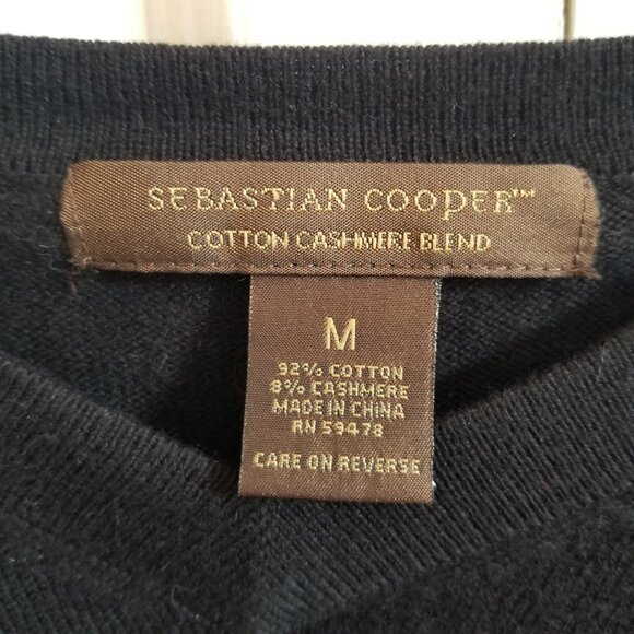 Sebastian Cooper Men's Sweater Medium Black Cashmere Cotton Blend V-Neck - Picture 3 of 3